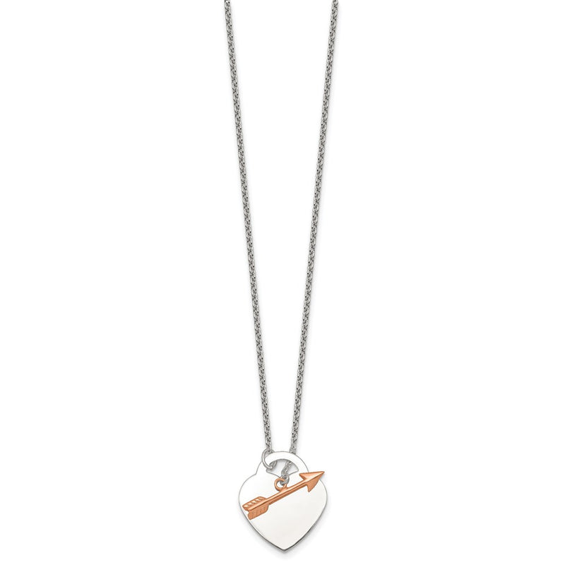 Sterling Silver Rose-Tone Heart and Arrow Toggle Necklace