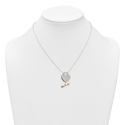 Sterling Silver Rose-Tone Heart and Arrow Toggle Necklace