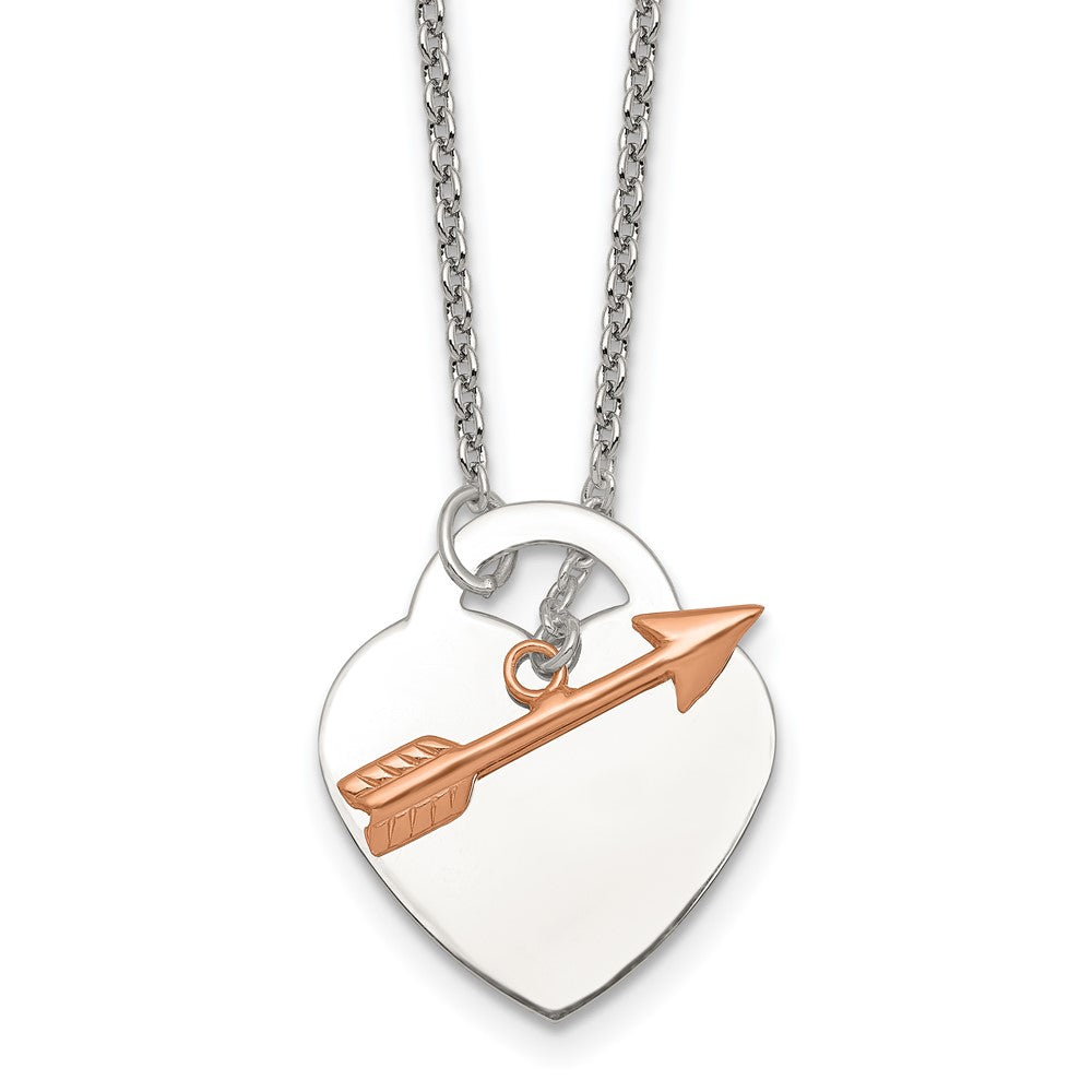 Sterling Silver Rose-Tone Heart and Arrow Toggle Necklace