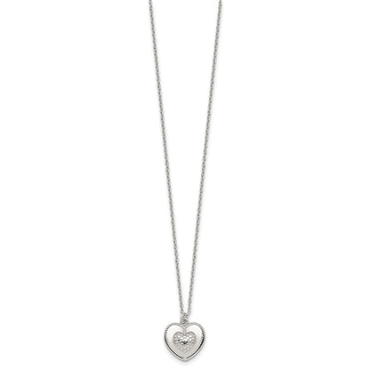 Sterling Silver Polished and Textured Heart W/ 2in Ext Necklace