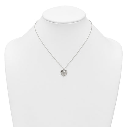 Sterling Silver Polished and Textured Heart W/ 2in Ext Necklace