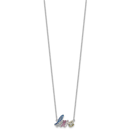 Sterling Silver Rh-Pltd Polished Multicolor CZ Love 16in w/2in Ext Necklace