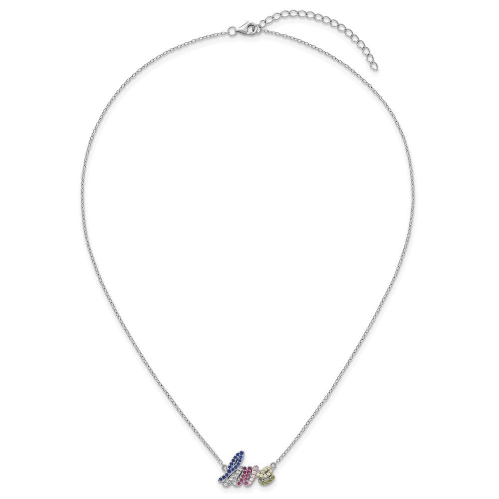 Sterling Silver Rh-Pltd Polished Multicolor CZ Love 16in w/2in Ext Necklace