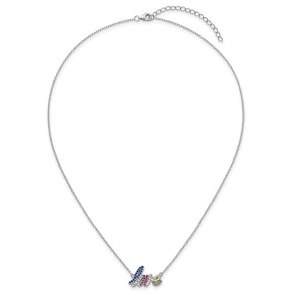 Sterling Silver Rh-Pltd Polished Multicolor CZ Love 16in w/2in Ext Necklace