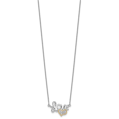 Ss Rh-Pl w/Silver/14K Two-Tone Accent Polished CZ Love with Heart w/2in Ext Necklace