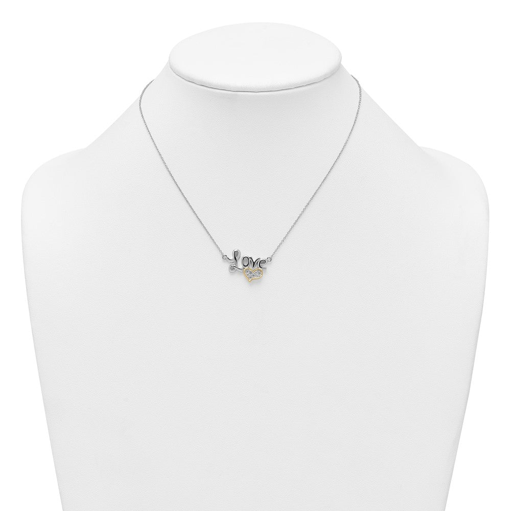 Ss Rh-Pl w/Silver/14K Two-Tone Accent Polished CZ Love with Heart w/2in Ext Necklace