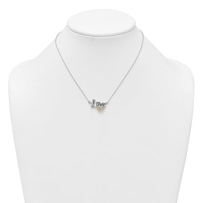 Ss Rh-Pl w/Silver/14K Two-Tone Accent Polished CZ Love with Heart w/2in Ext Necklace