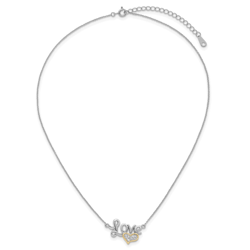 Ss Rh-Pl w/Silver/14K Two-Tone Accent Polished CZ Love with Heart w/2in Ext Necklace