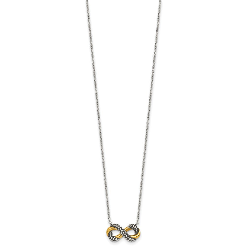 Sterling Silver Gold-Tone Antiqued Textured Infinity Charm Necklace