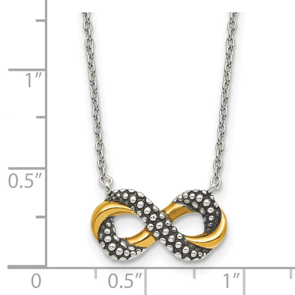 Sterling Silver Gold-Tone Antiqued Textured Infinity Charm Necklace