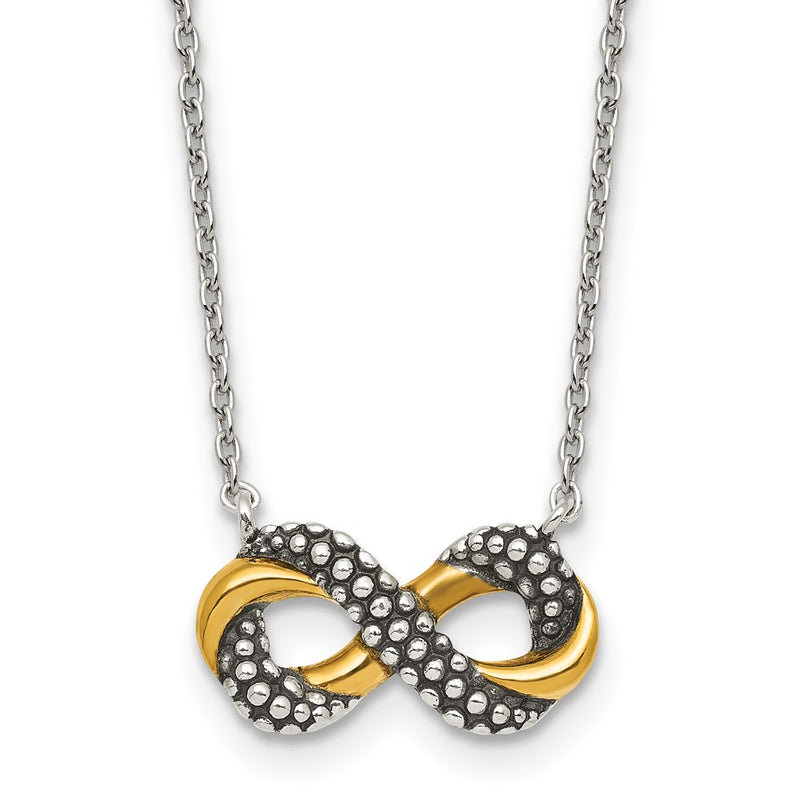 Sterling Silver Gold-Tone Antiqued Textured Infinity Charm Necklace