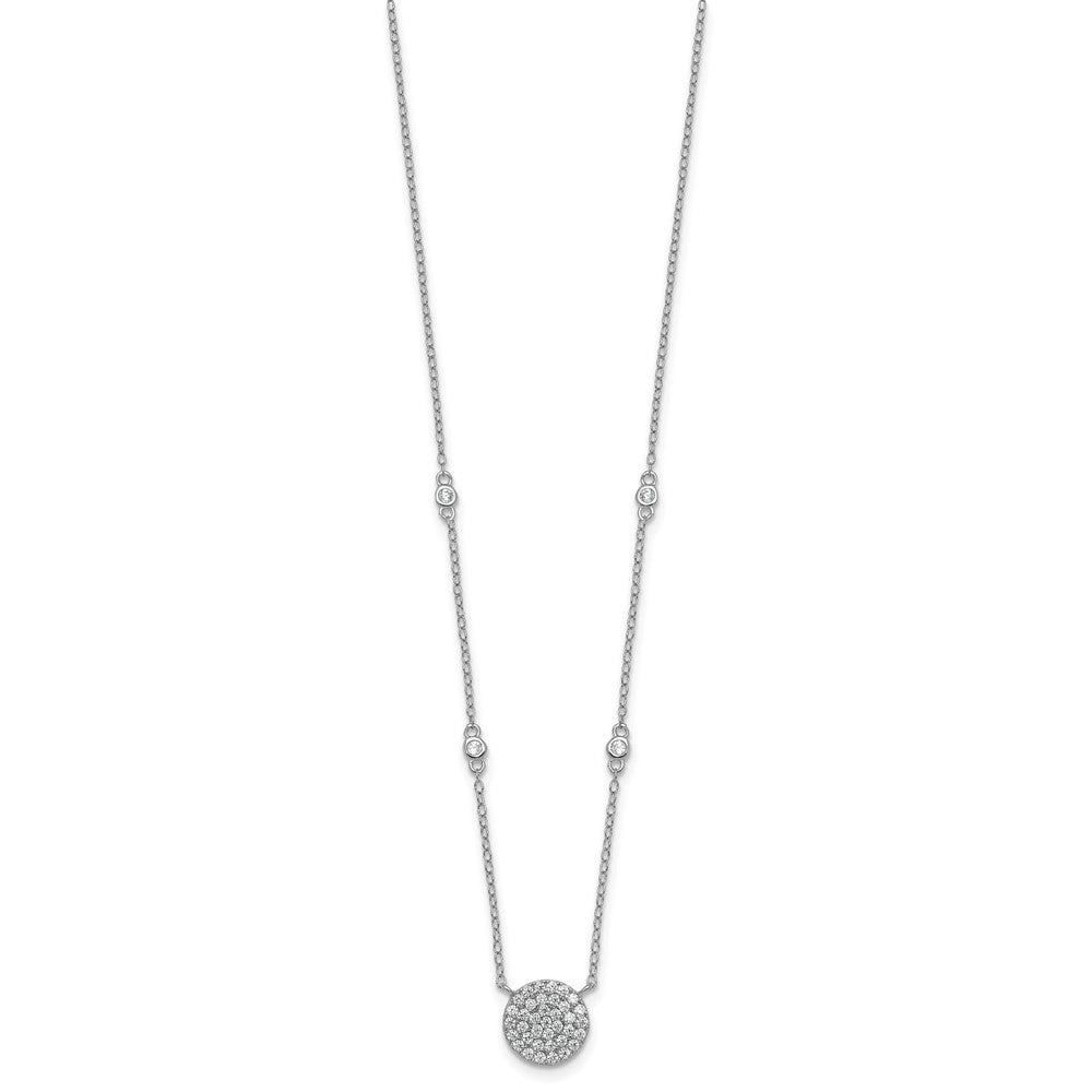 Sterling Silver Rhodium Plated Polished Pave CZ Circle 18 Inch Necklace