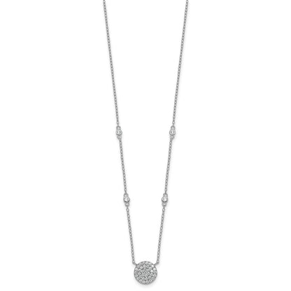 Sterling Silver Rhodium Plated Polished Pave CZ Circle 18 Inch Necklace