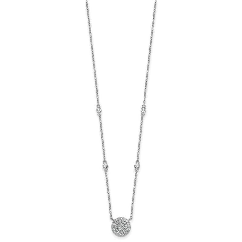 Sterling Silver Rhodium Plated Polished Pave CZ Circle 18 Inch Necklace