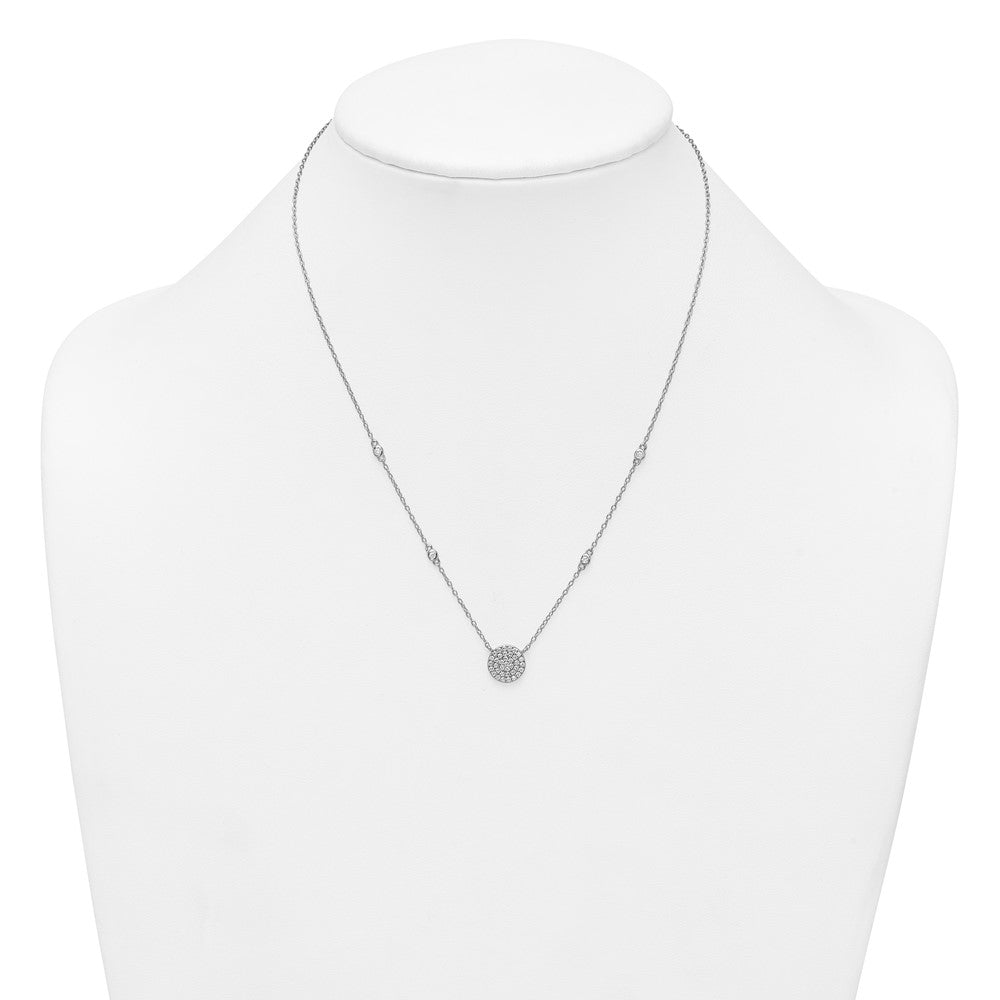 Sterling Silver Rhodium Plated Polished Pave CZ Circle 18 Inch Necklace