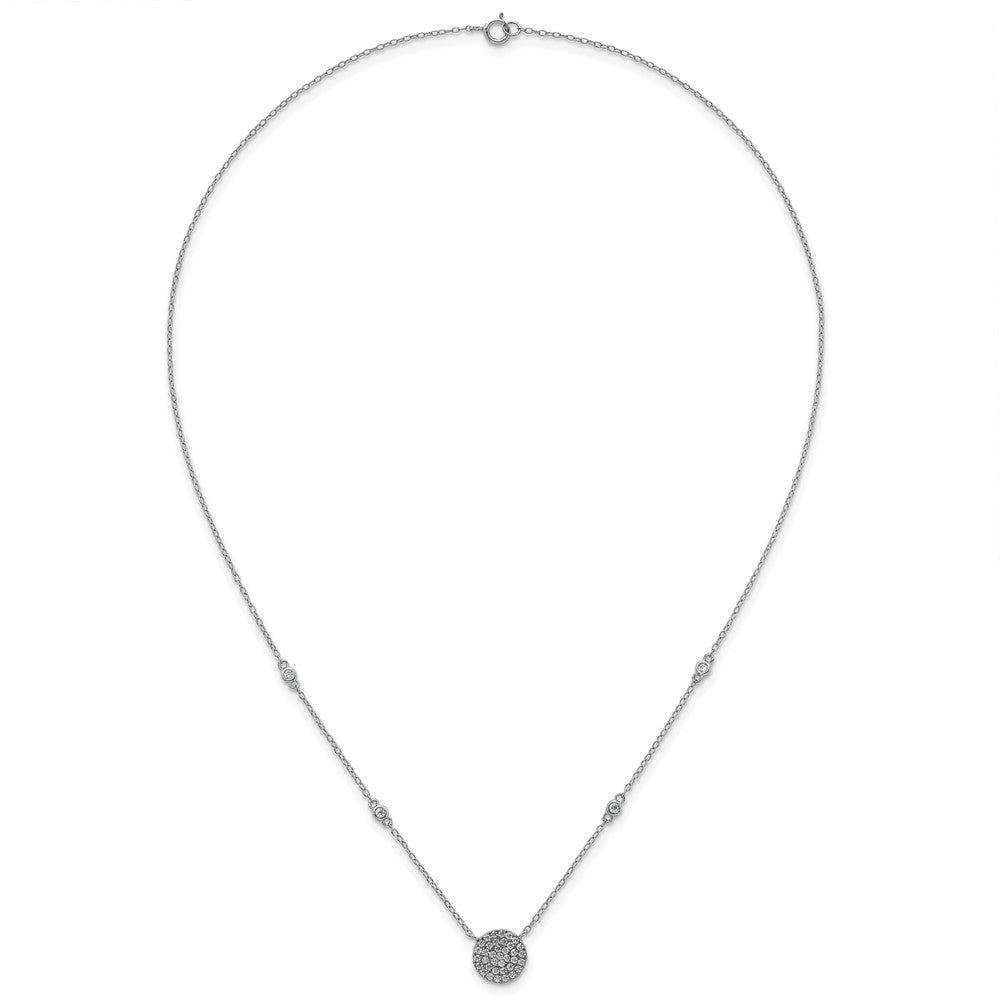 Sterling Silver Rhodium Plated Polished Pave CZ Circle 18 Inch Necklace