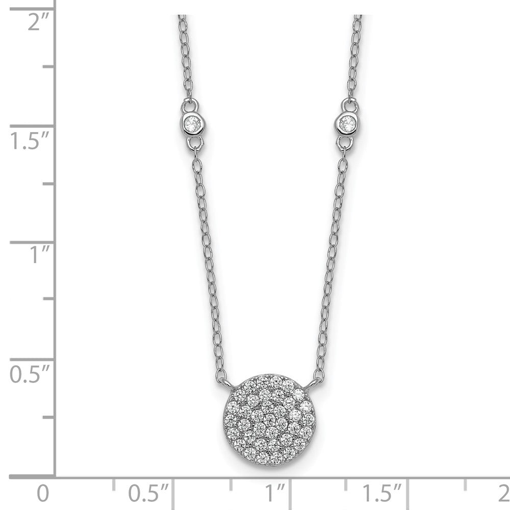 Sterling Silver Rhodium Plated Polished Pave CZ Circle 18 Inch Necklace