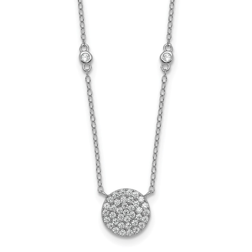 Sterling Silver Rhodium Plated Polished Pave CZ Circle 18 Inch Necklace
