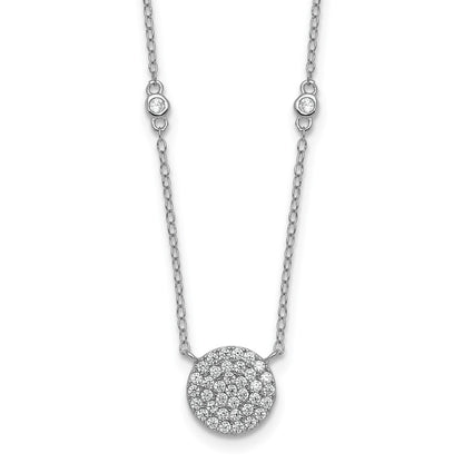 Sterling Silver Rhodium Plated Polished Pave CZ Circle 18 Inch Necklace