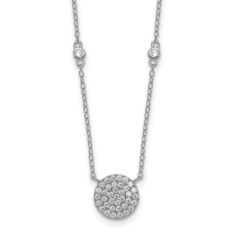 Sterling Silver Rhodium Plated Polished Pave CZ Circle 18 Inch Necklace