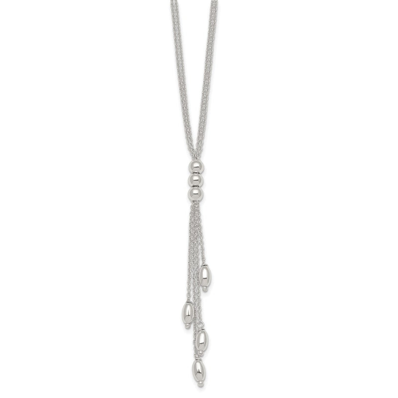 Sterling Silver Polished and Beaded 2 Strand Lariat W/ 1.25in Ext Necklace