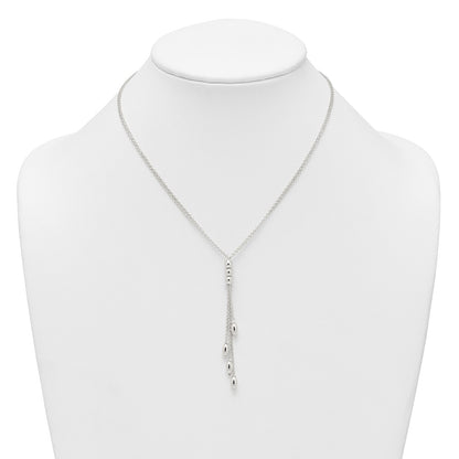 Sterling Silver Polished and Beaded 2 Strand Lariat W/ 1.25in Ext Necklace