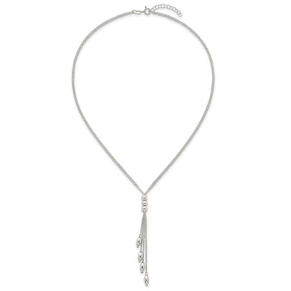Sterling Silver Polished and Beaded 2 Strand Lariat W/ 1.25in Ext Necklace