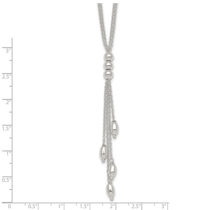 Sterling Silver Polished and Beaded 2 Strand Lariat W/ 1.25in Ext Necklace