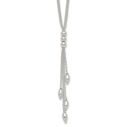 Sterling Silver Polished and Beaded 2 Strand Lariat W/ 1.25in Ext Necklace