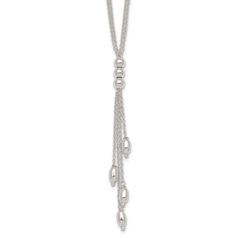 Sterling Silver Polished and Beaded 2 Strand Lariat W/ 1.25in Ext Necklace
