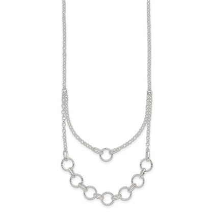 Sterling Silver Polished and Textured Circles w/2in Ext Necklace