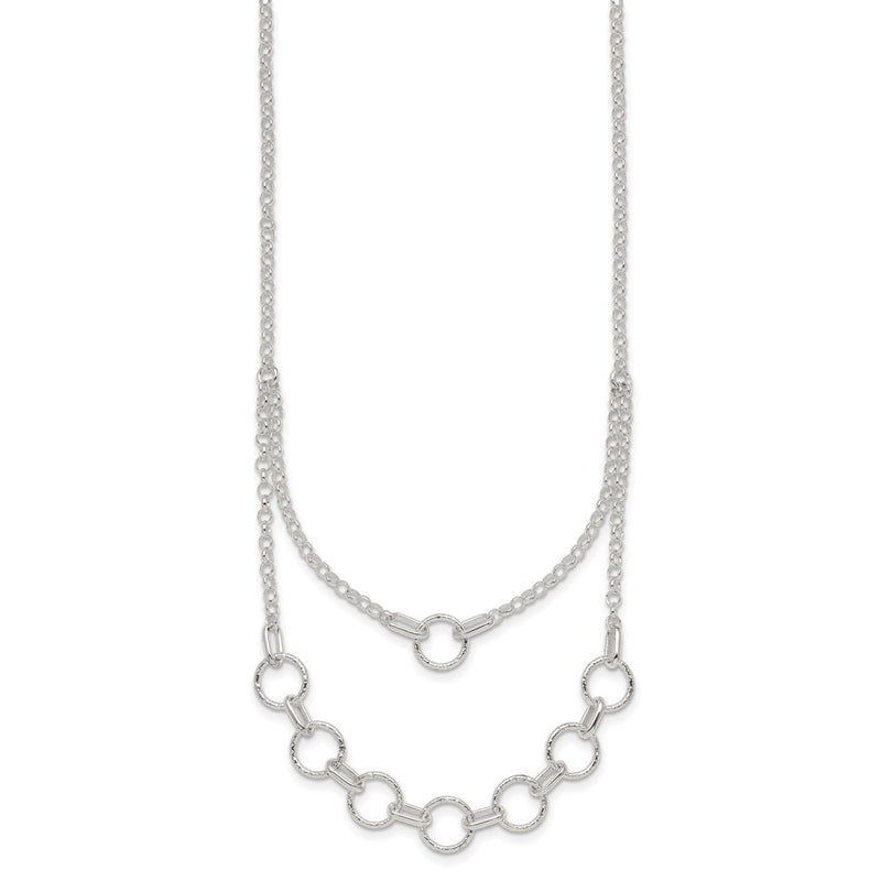 Sterling Silver Polished and Textured Circles w/2in Ext Necklace