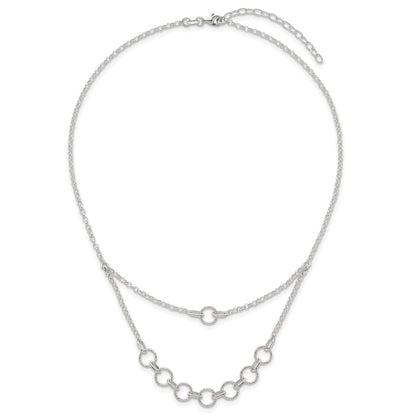Sterling Silver Polished and Textured Circles w/2in Ext Necklace