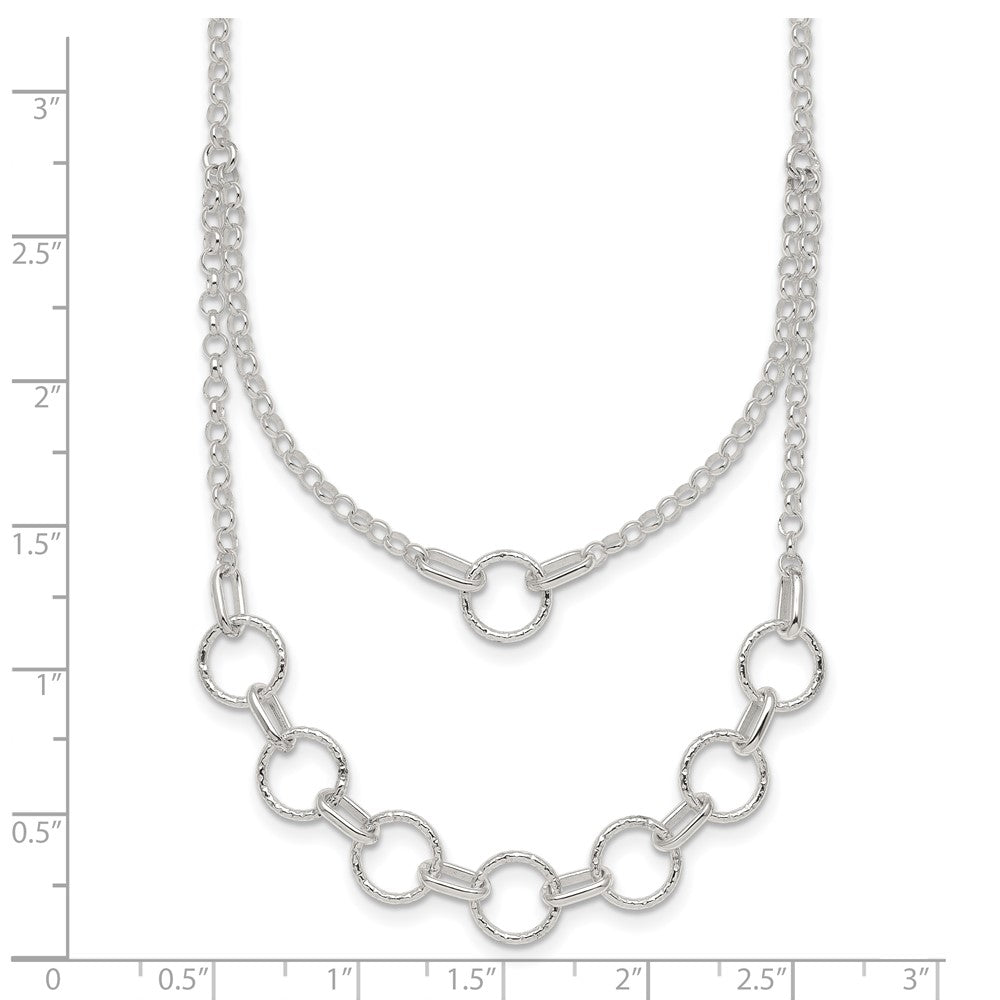 Sterling Silver Polished and Textured Circles w/2in Ext Necklace