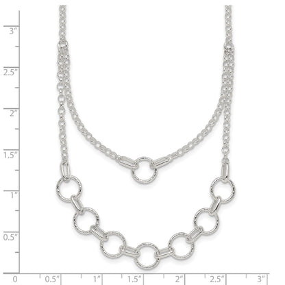 Sterling Silver Polished and Textured Circles w/2in Ext Necklace