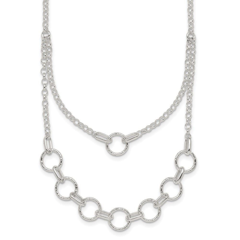 Sterling Silver Polished and Textured Circles w/2in Ext Necklace