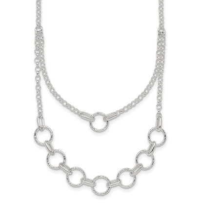 Sterling Silver Polished and Textured Circles w/2in Ext Necklace
