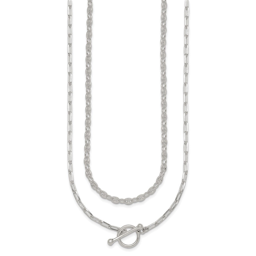 Sterling Silver Polished Fancy 2 Strand Chain W/ 2in Ext Necklace