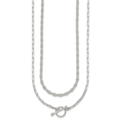 Sterling Silver Polished Fancy 2 Strand Chain W/ 2in Ext Necklace