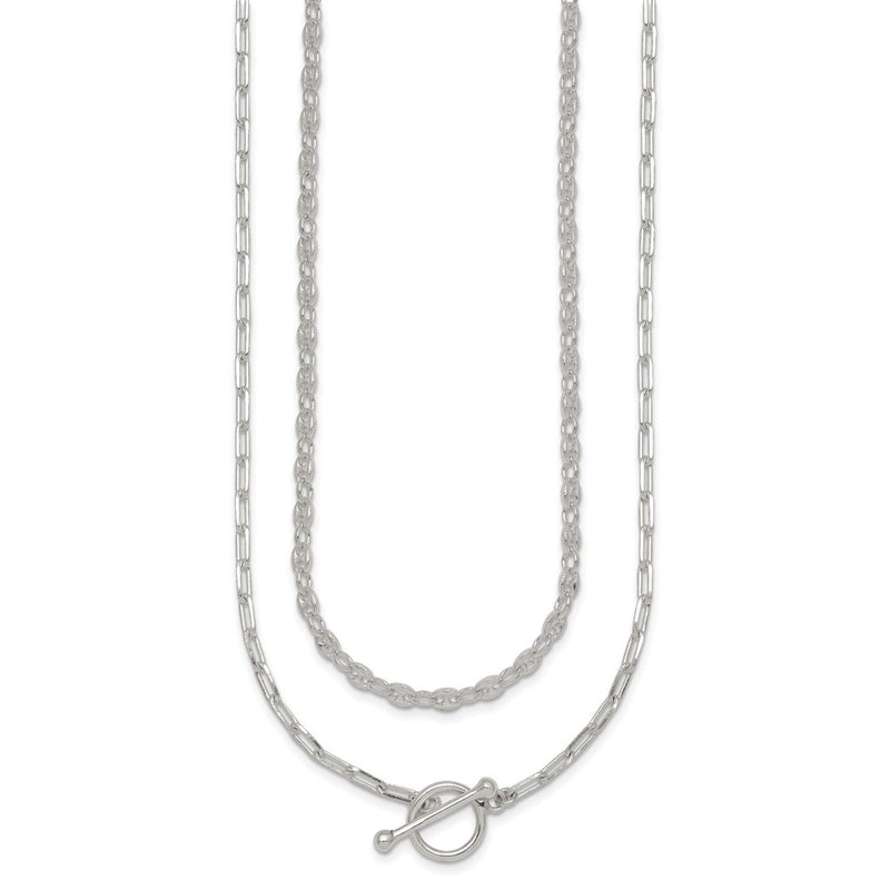 Sterling Silver Polished Fancy 2 Strand Chain W/ 2in Ext Necklace