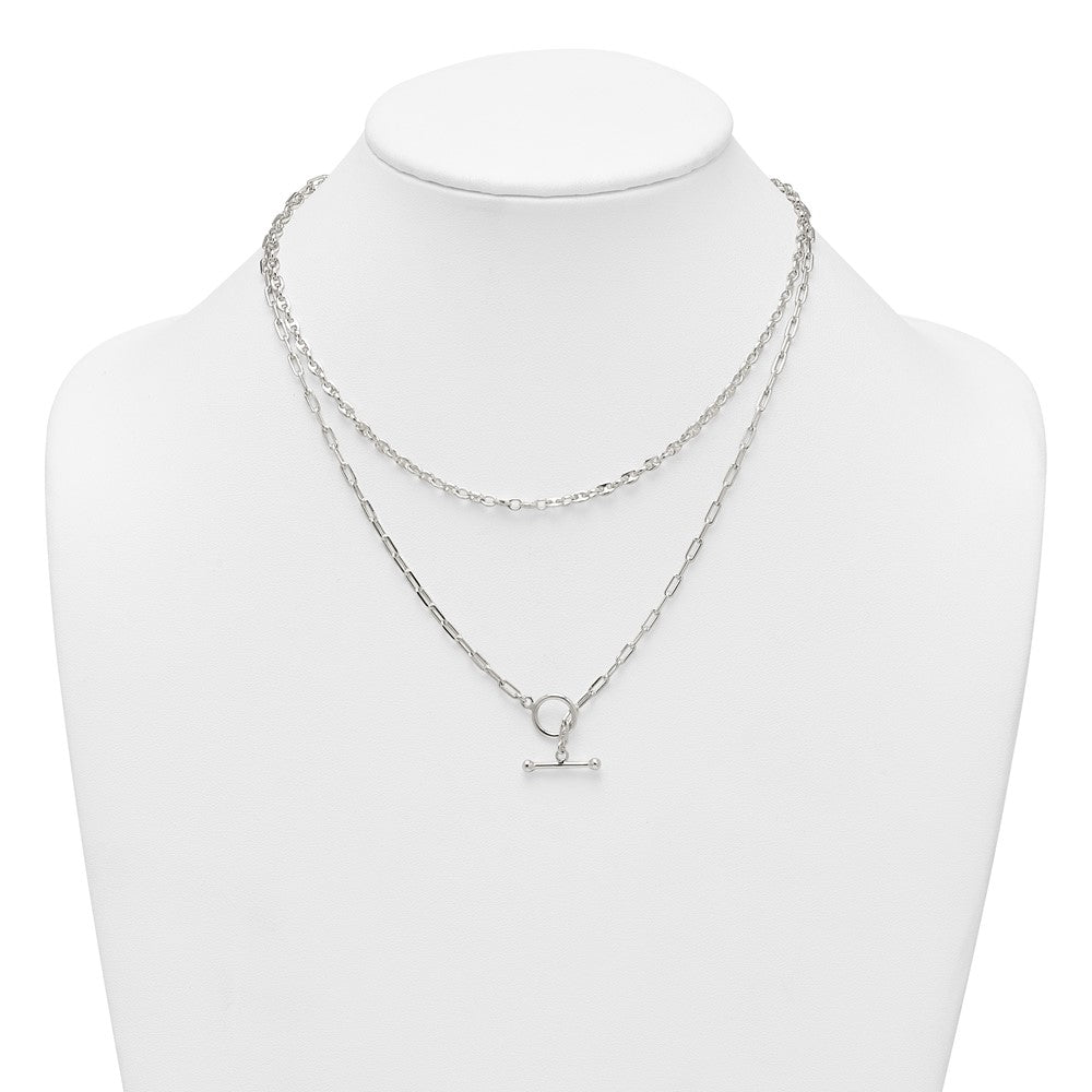 Sterling Silver Polished Fancy 2 Strand Chain W/ 2in Ext Necklace