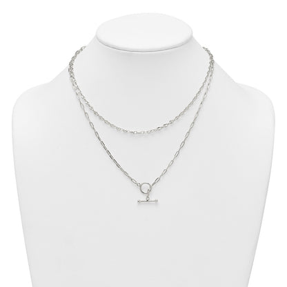 Sterling Silver Polished Fancy 2 Strand Chain W/ 2in Ext Necklace