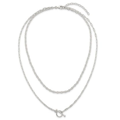 Sterling Silver Polished Fancy 2 Strand Chain W/ 2in Ext Necklace