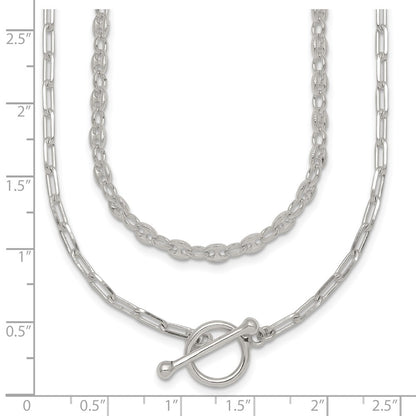Sterling Silver Polished Fancy 2 Strand Chain W/ 2in Ext Necklace