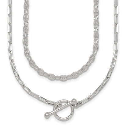 Sterling Silver Polished Fancy 2 Strand Chain W/ 2in Ext Necklace