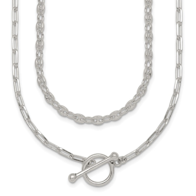 Sterling Silver Polished Fancy 2 Strand Chain W/ 2in Ext Necklace
