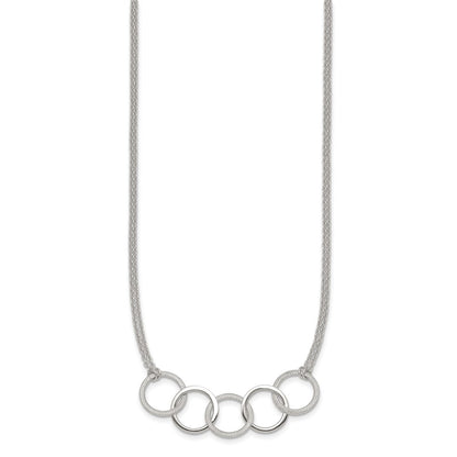 Sterling Silver Polished Textured 2-Strand Interlinking Circle Necklace