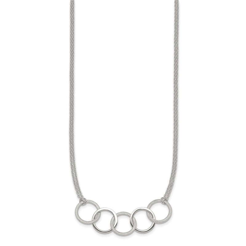 Sterling Silver Polished Textured 2-Strand Interlinking Circle Necklace