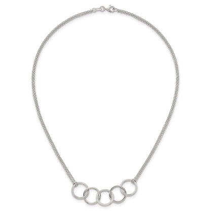 Sterling Silver Polished Textured 2-Strand Interlinking Circle Necklace