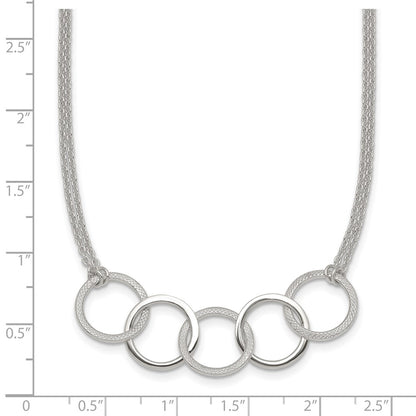 Sterling Silver Polished Textured 2-Strand Interlinking Circle Necklace